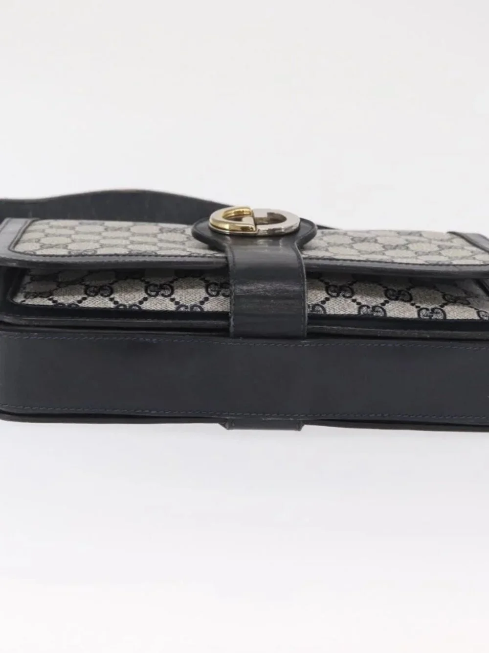 GUCCI GG Supreme Sherry Line Shoulder Bag PVC Navy Gold Auth ka2109